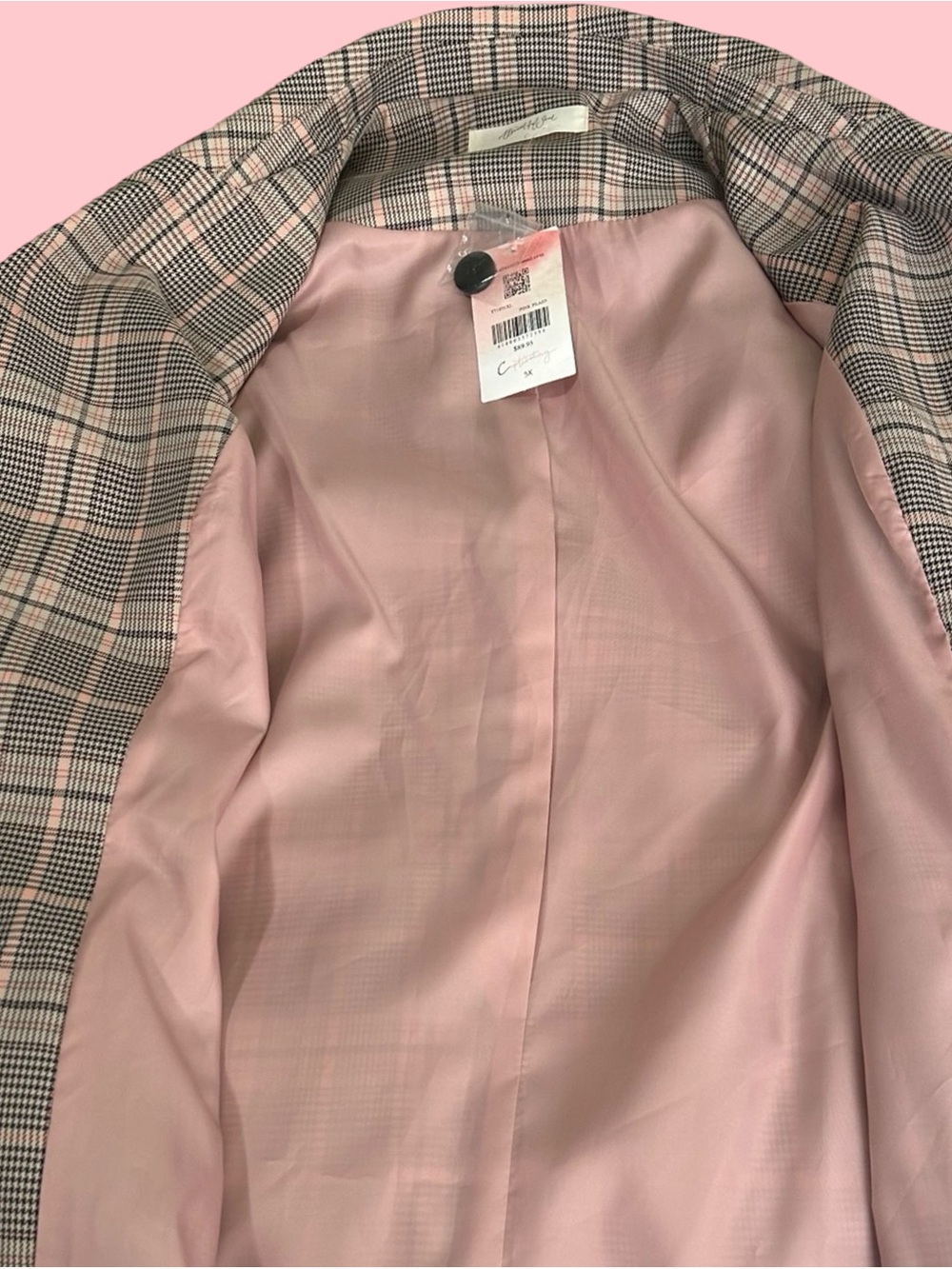 Plaid Double-Breasted Blazer Jacket in Pink and Gray.Boss Lady Blazer! Size 3X. - Picture 11 of 16